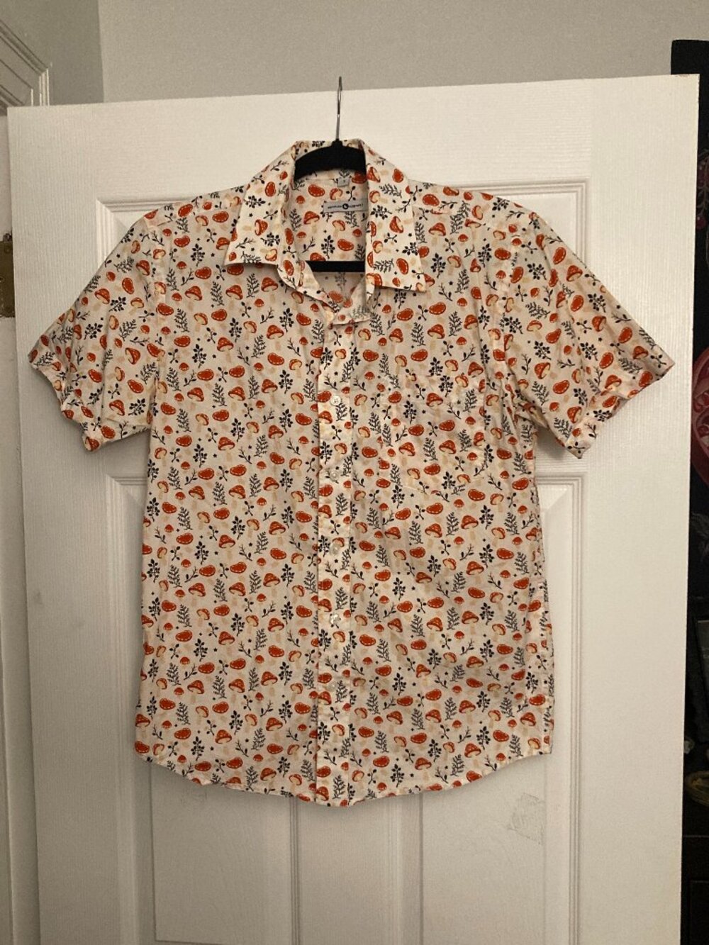 Carmico White and Red Mushroom Button-up Dress Shirt